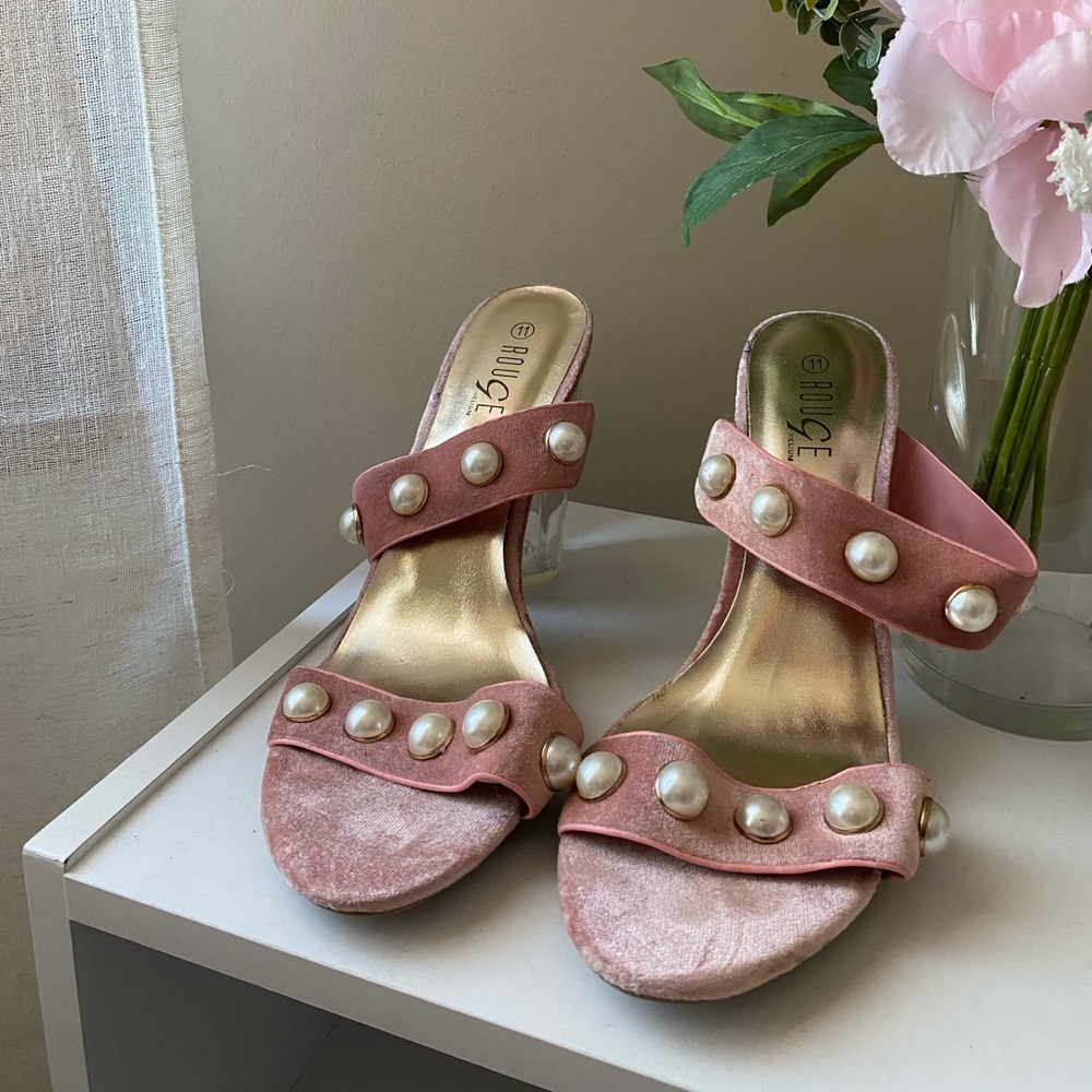 Pink Velvet & Pearl Heels